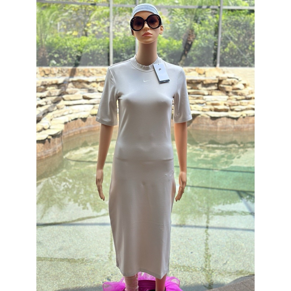 Nike Sportswear Essential Tight Midi Dress Women S Beige DV7878-104 NWT